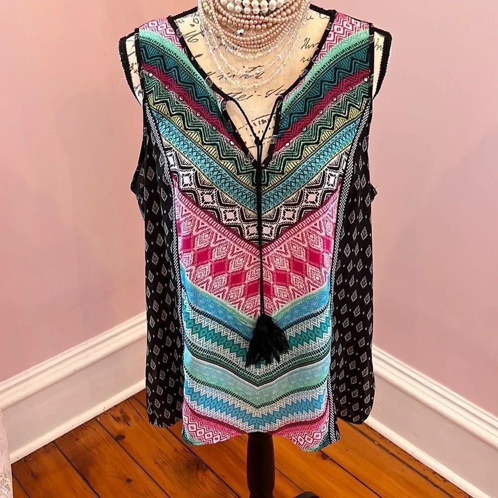 *Zac & Rachel* Sz XL Abstract Tribal Boho Flowy Top